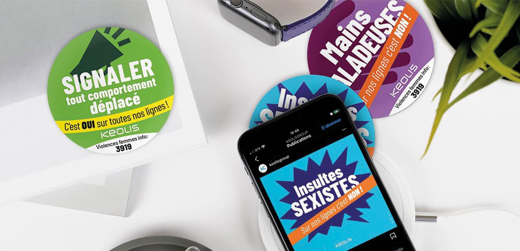 support d'affichage de la campagne de communication et de sensibilisation par keolis et grain blanc